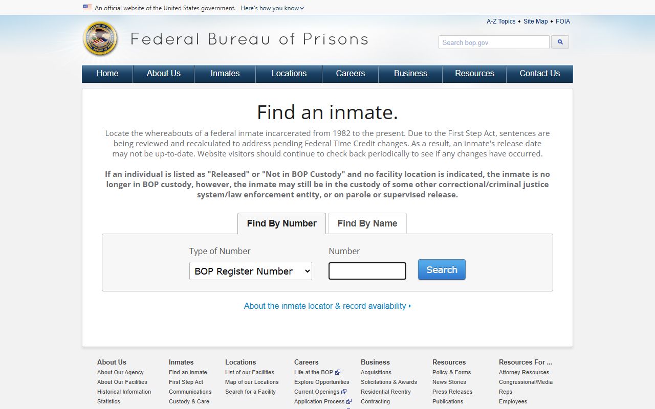 BOP inmate locator for federal custody outside Gladwin County jail records