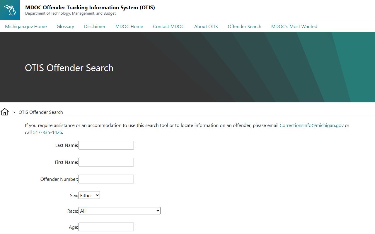 MDOC OTIS offender search for Gladwin County state prison inmate lookup